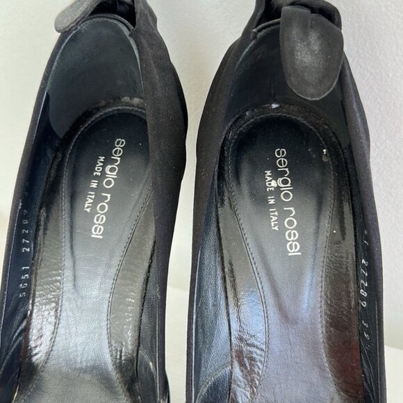 Sergio Rossi Black Satin Peep Toe Pumps Knot Bow High Stiletto Heel EU 39.5 US 9 - Picture 6 of 9